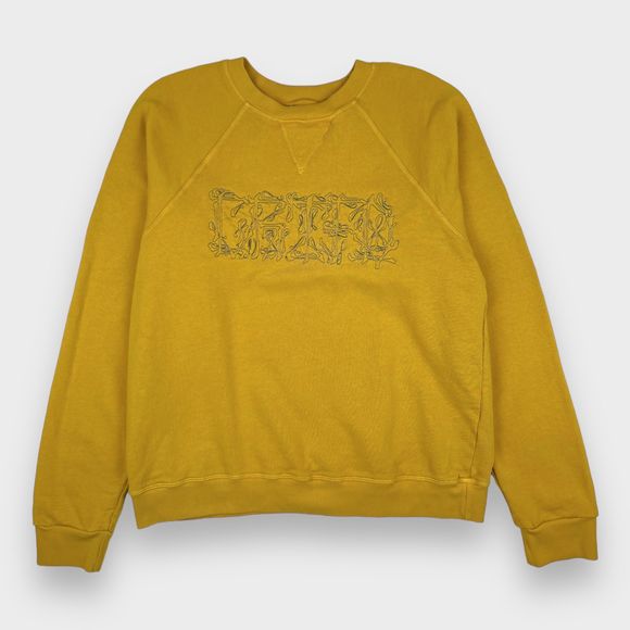 CRTFD Organic Cotton Embroidered Logo Crewneck Sweatshirt in Mustard Size Large - Picture 1 of 12